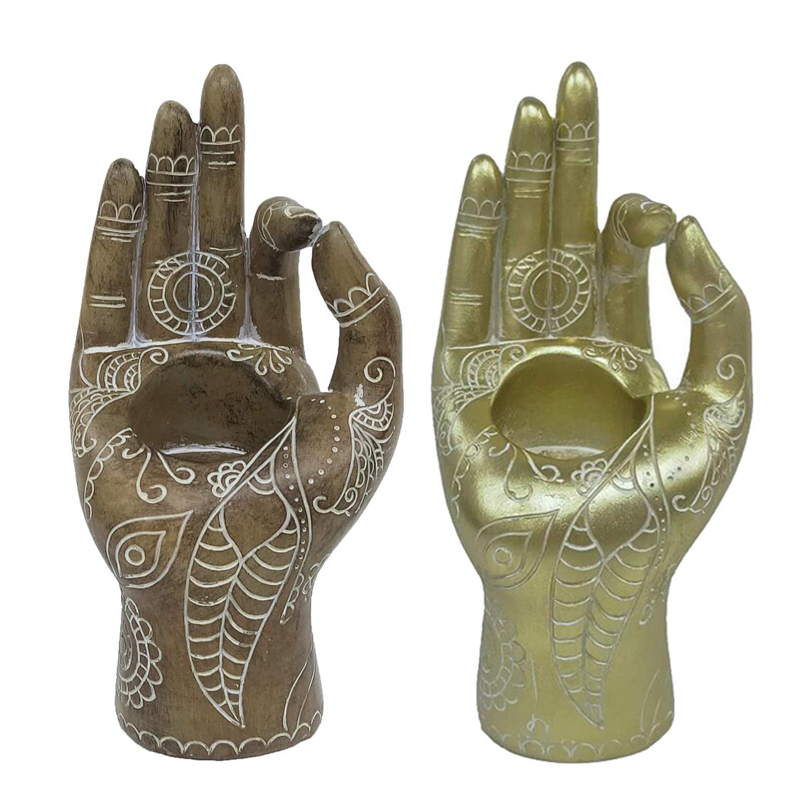 2 Piece Resin Buddha Hand Candle Holder Tealight Figurines Home Hotel Decor