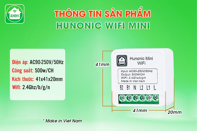 Công tắc Hunonic Mini wifi điều khiển từ xa từ công tắc thường thành công tắc thông minh