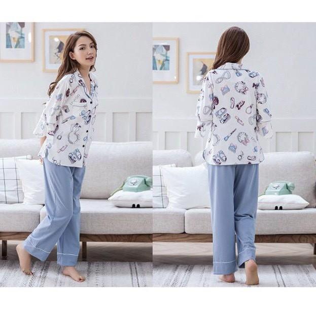 Bộ pyjama tay lỡ Ruishi họa tiết