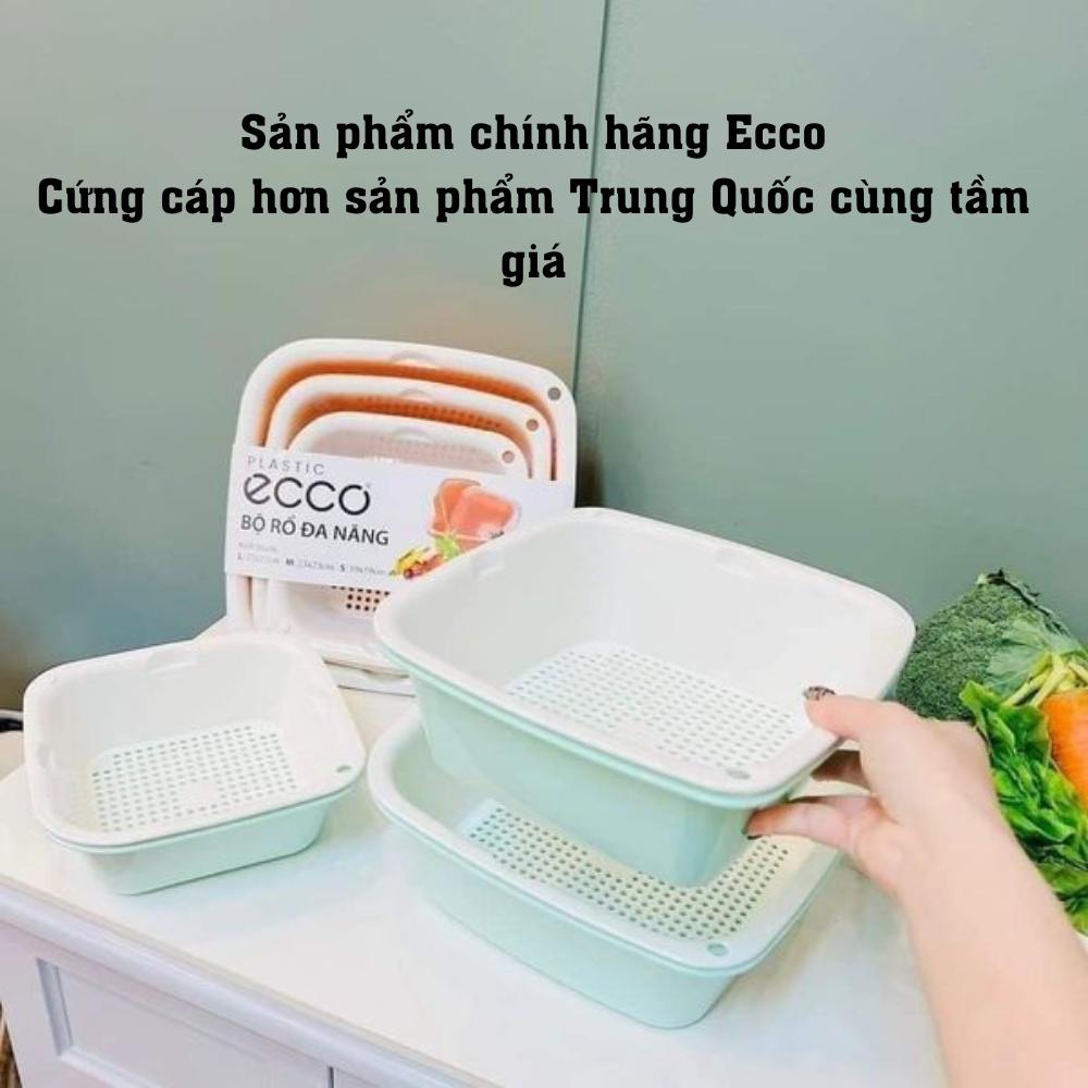 Bộ rổ nhựa kèm chậu hình chữ nhật 3 tầng 6 món có thể xếp chồng đựng rau củ và hoa quả đa năng Ecco