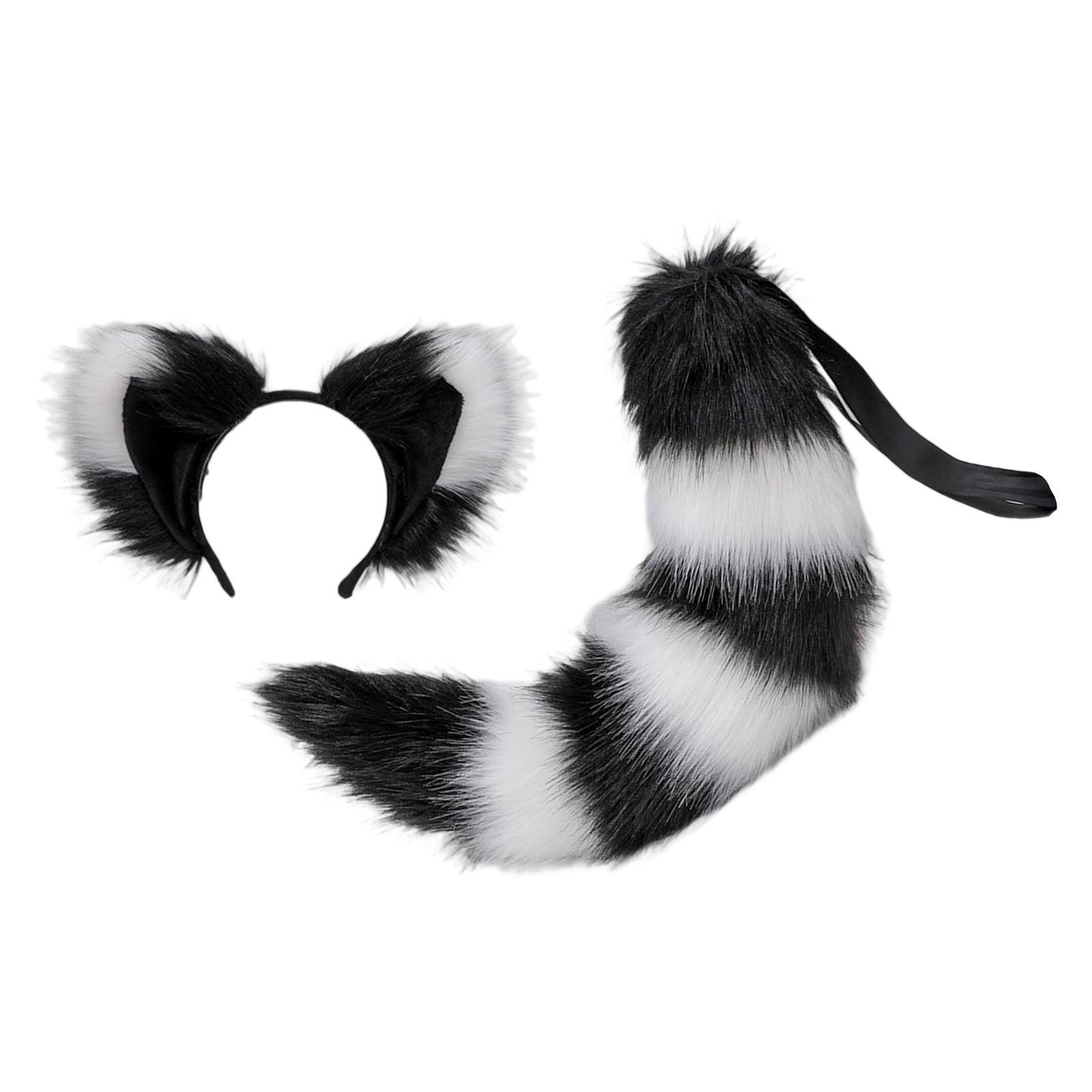 Cats Ears Hair Hoop Large Tail Cosplay Headband Props Fancy Dress Costume Furry Decor Headwear for Carnival, Performance, Halloween, Party