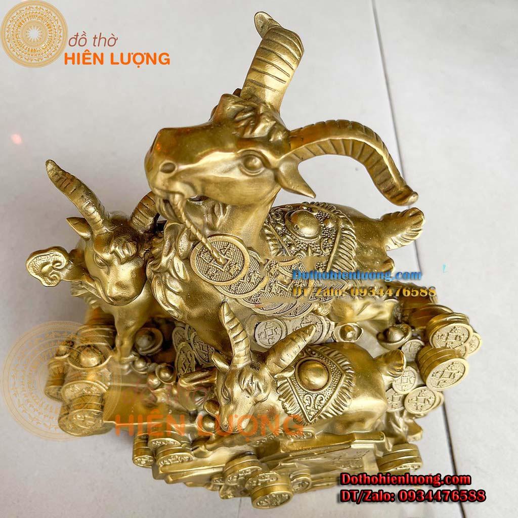 Tượng Tam Dương Khai Thái - Tượng Dê Phong Thủy Bằng Đồng Cao 30cm, Nặng 4,5kg