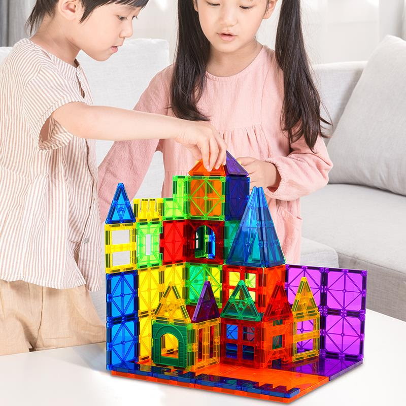Bộ xếp hình nam châm cho bé 100 chi tiết Magnetic Building Tiles - đồ chơi giáo dục xếp hình sáng tạo,  phát triển tư duy, trí thông minh cho bé