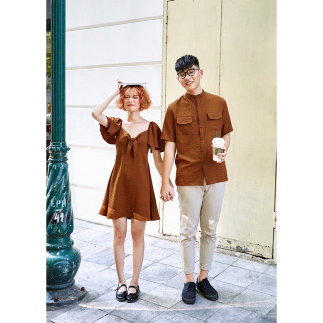 Set váy áo đôi sơ mi mới - Áo đôi Tina