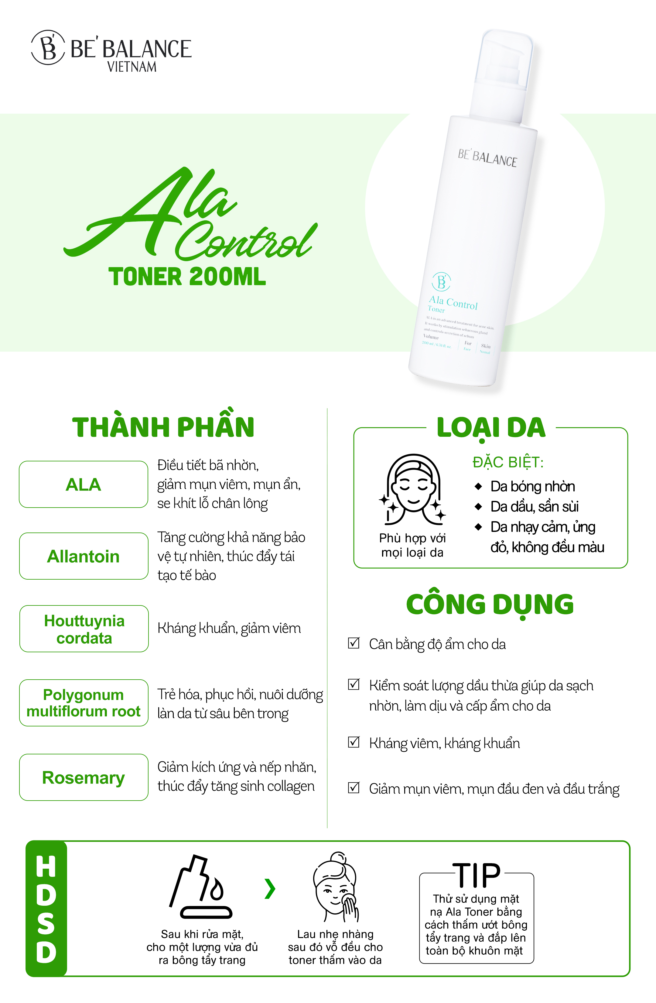 Nước hoa hồng BEBALANCE Ala Control Toner 200ml