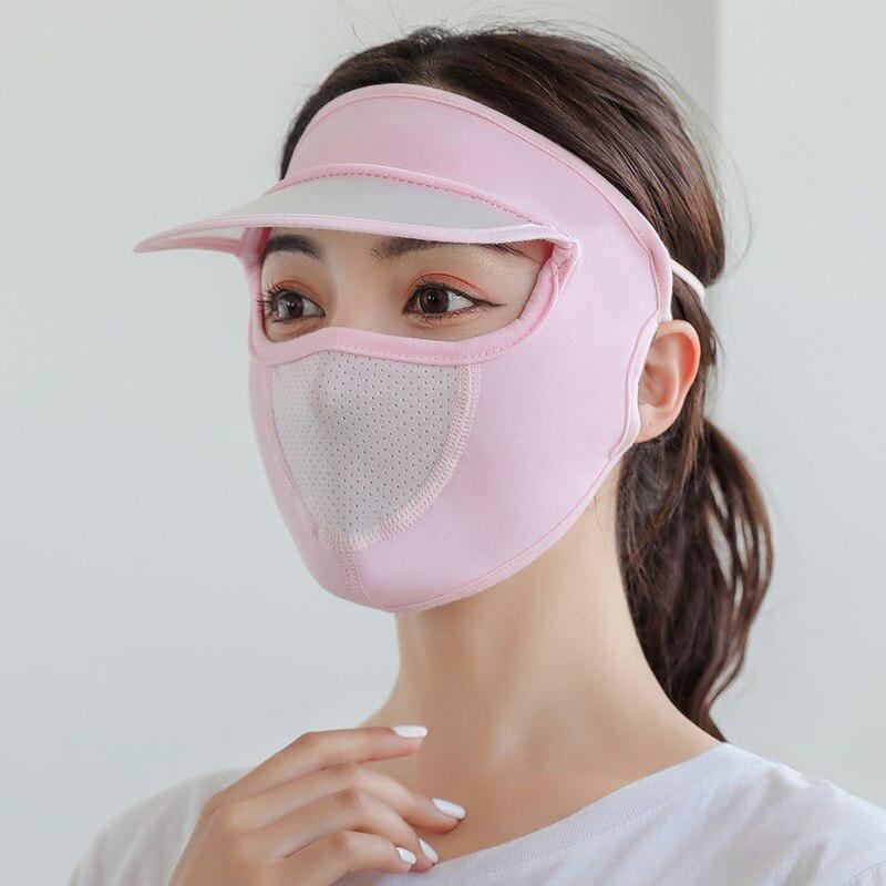 2-IN-1 Sunscreen Hat Full Face Cover Mask Breathable Ice Silk Sun Hat Face Mask Summer Outdoor Sport Riding Cycling Mask Caps