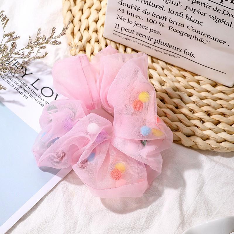 Scrunchie buộc tóc màu cầu vồng trang trí bóng tròn