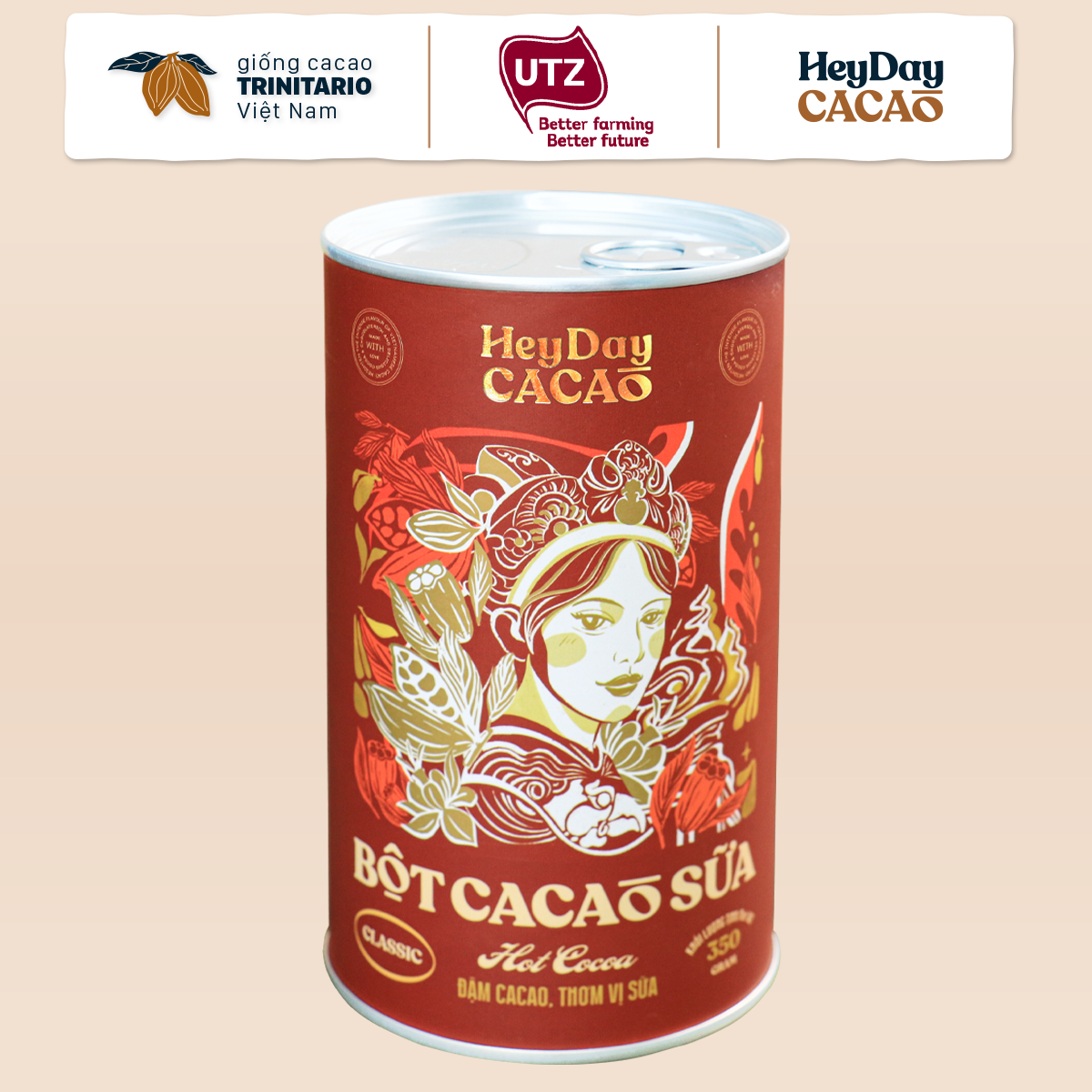 Bột cacao sữa Classic - Đậm cacao, thơm vị sữa – Lon 350g - Bộ sưu tập sản phẩm cacao &quot;Thật&quot; Heyday Cacao