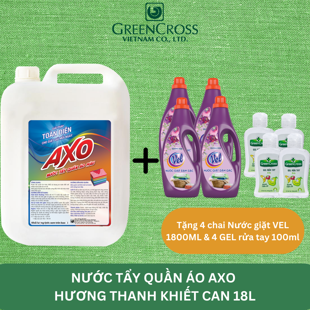 [MUA 1 TẶNG 8] Nước tẩy quần áo màu đánh bay vết bẩn AXO can 18 LÍT Siêu Tiết Kiệm Hương Thanh Khiết