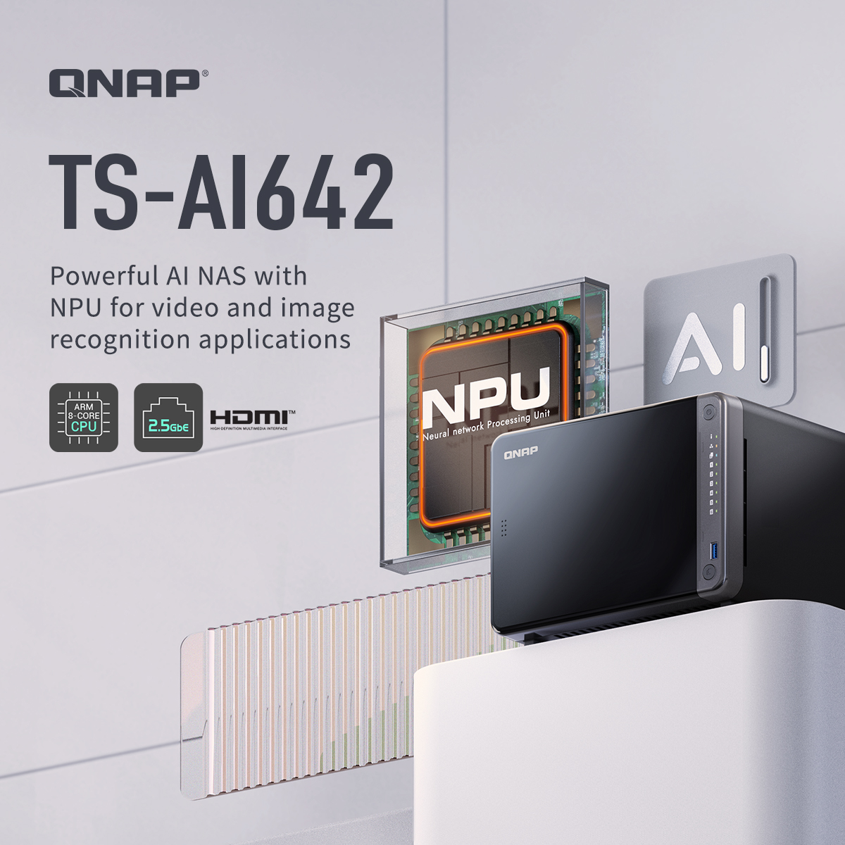 Thiết bị lưu trữ Nas QNAP, Model: TS-AI642-8G-Hàng chính hãng