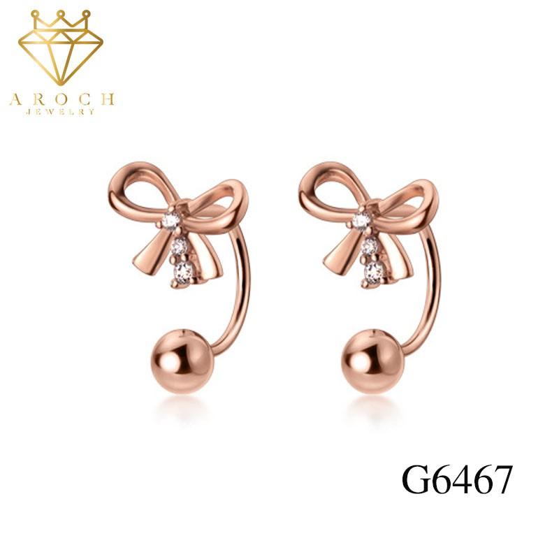 Khuyên tai bạc Ý s925 khảm hình nơ rỗng xinh tươi G6467 - AROCH Jewelry