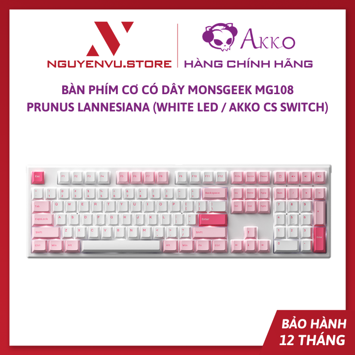 Bàn phím cơ có dây Akko MonsGeek MG108 Prunus Lannesiana (White LED / AKKO cs switch) - Hàng chính hãng