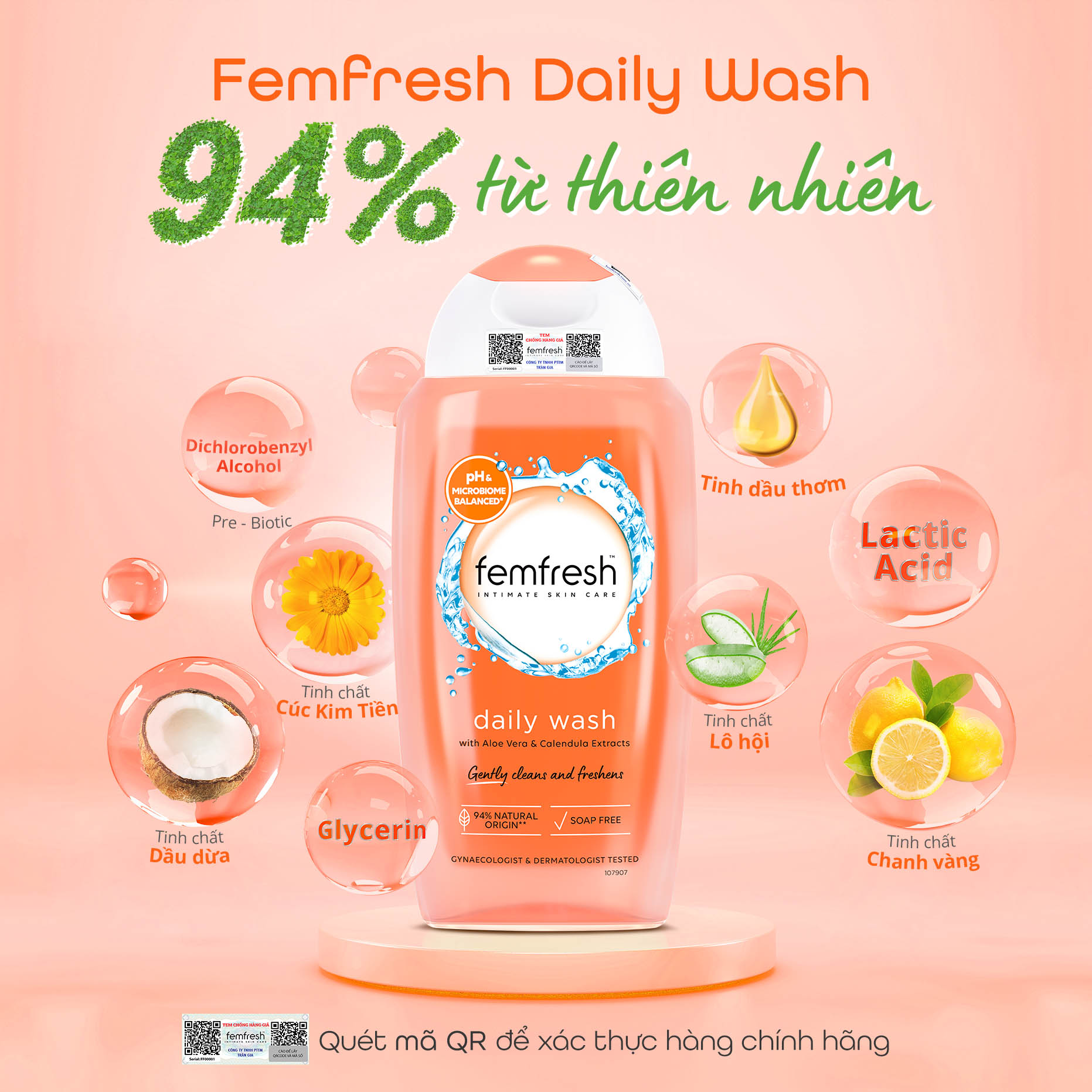 Dung dịch vệ sinh cho cả nữ và nam Femfresh Anh giúp làm sạch sẽ, thơm mát, ngăn ngừa viêm, ngứa, nấm phụ khoa - OZ Slim Store