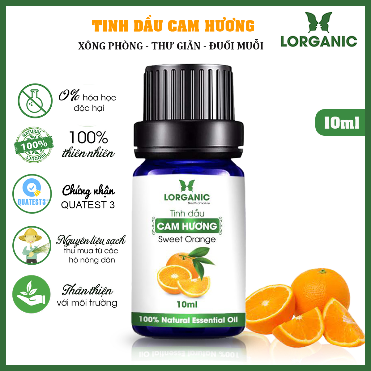 Combo máy khuếch tán/ máy xông tinh dầu núi lửa + tinh dầu sả chanh + tinh dầu cam Lorganic (10ml x 2 chai)