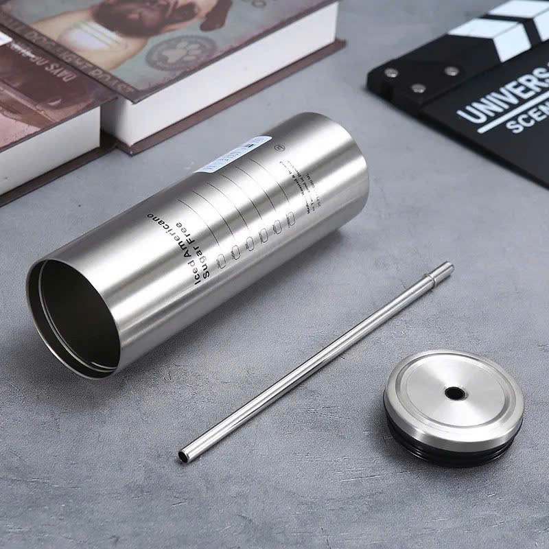 Ly Giữ Nhiệt Inox Nắp Vặn Kèm Ống Hút 600ml