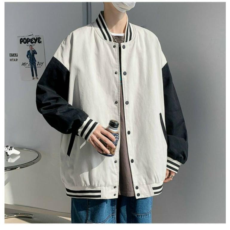 Áo khoác bomber form rộng nút bấm lưng in hình gấu teddy trẻ trung năng động genz