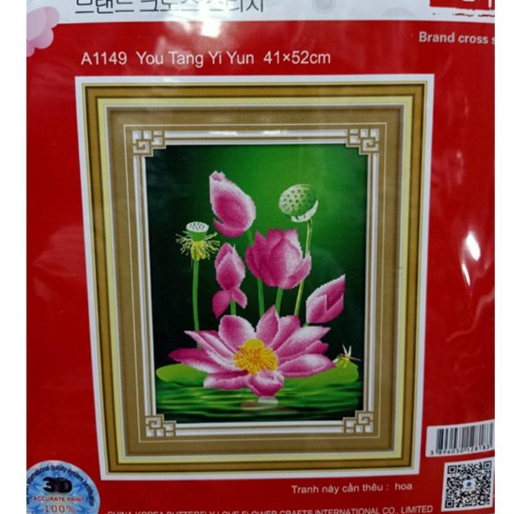 Tranh thêu hoa sen hồng A1149 - kích thước: 41 * 52cm.
