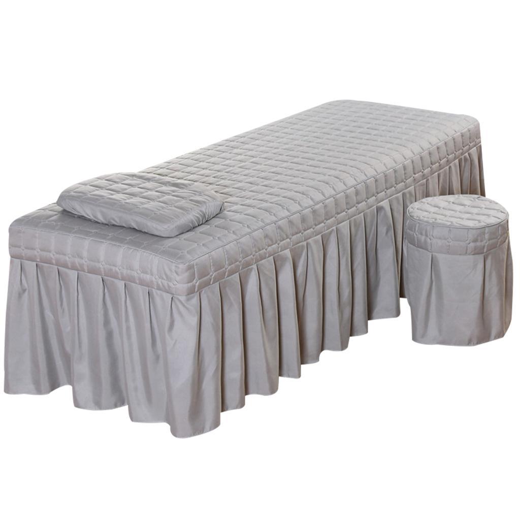2X Soft Beauty Massage Bed Sheet With Pillowcase and Stool Cover Gray
