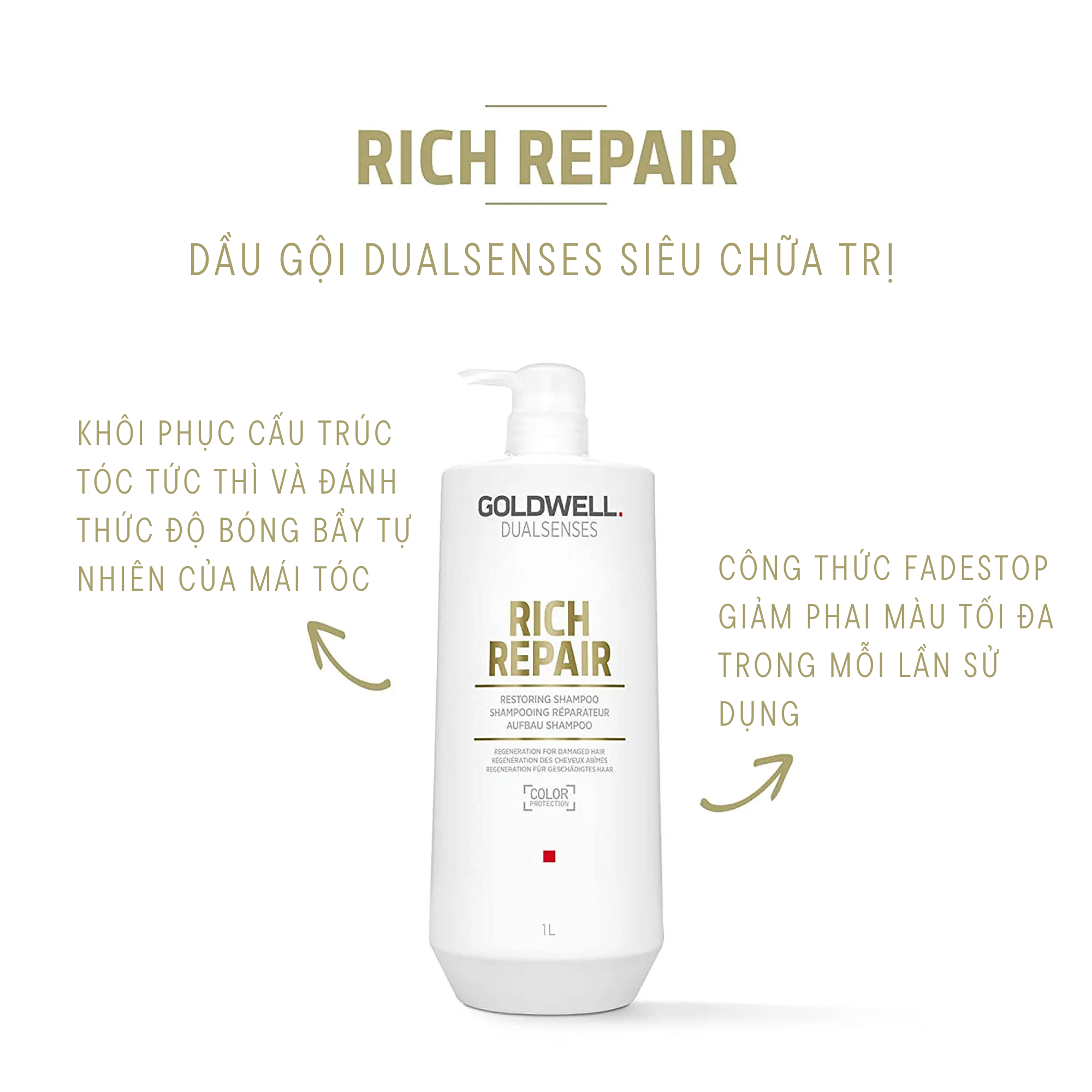 Dầu Gội Phục Hồi Tóc Hư Tổn Goldwell Rich Repair Phục Hồi Tóc Khô Xơ, Hư Tổn, Chẻ Ngọn Lên Tới 98