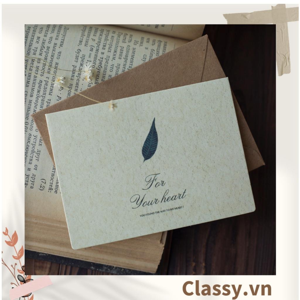 Thiệp Cổ điển Vintage in hình lá cây, giấy art sang trọng kèm phong bì giấy kraft và nhãn dán Sticker Classy Q625