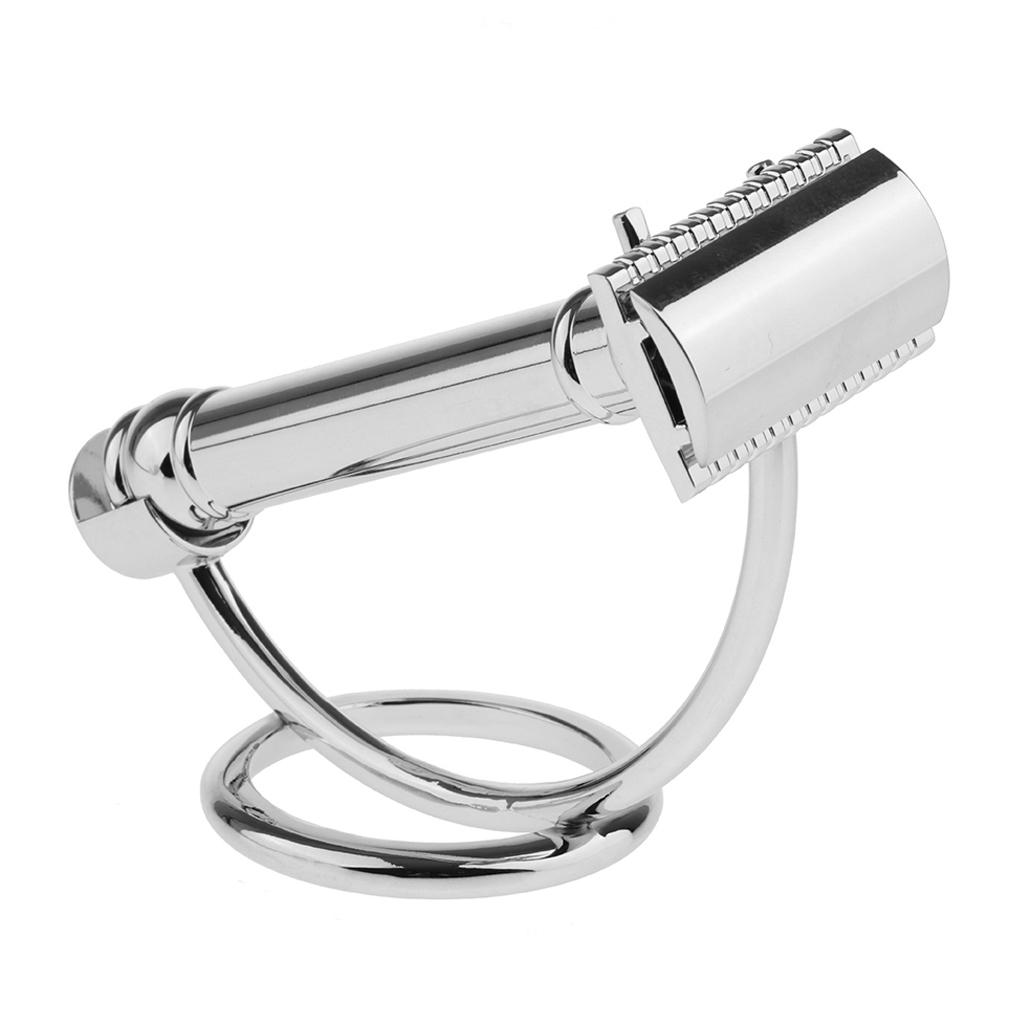 Men Barber Shaving Stand Holder + Manual Double Edge Safety Shaver Set