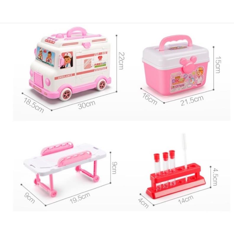 Nubie Đồ Chơi Bác Sĩ 30pcs Xe Cứu Thương Có Đèn, Nhạc Cho Bé Nhập Vai Mô Phỏng Thiết Bị Y Tế, Khám Bệnh-Màu Xanh