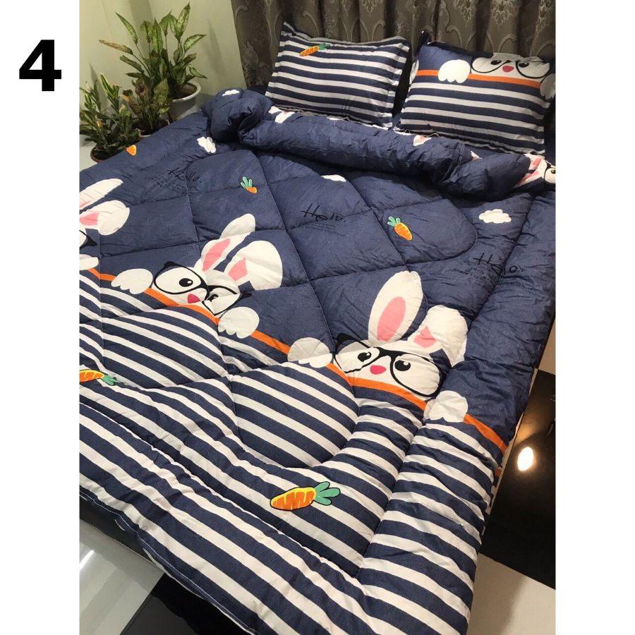 Bộ chăn ga gối vải cotton poly 5 món chăn chần phao loại có ruột bông dày (nhiều mẫu lựa chọn)