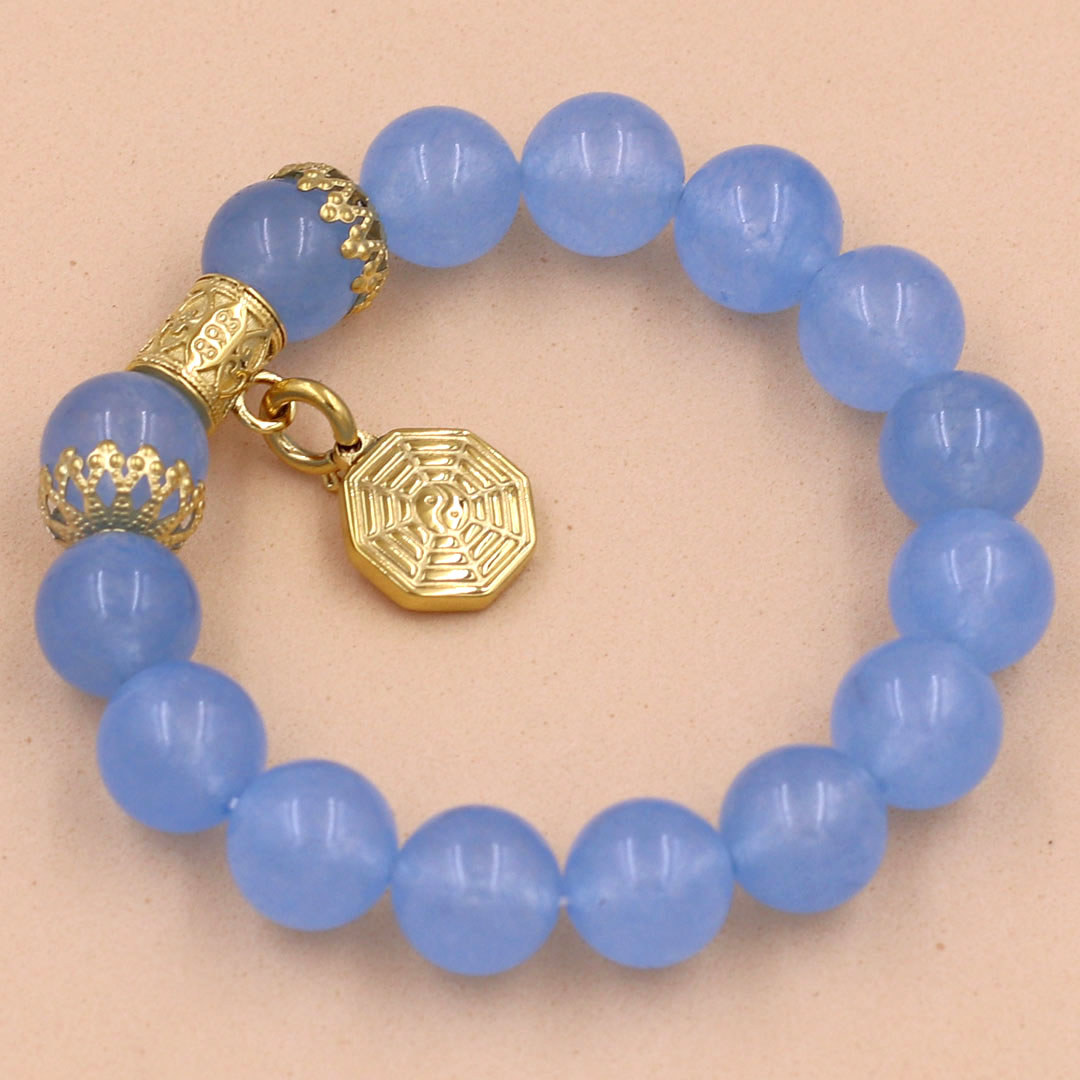 Vòng tay thạch anh xanh biển 12 ly bát quái VTAXBBQHKV12