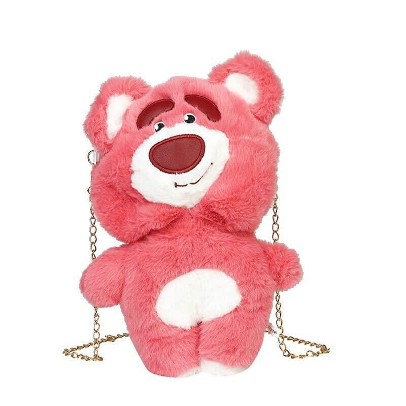 TÚI ĐEO CHÉO HÌNH GẤU DÂU HỒNG NHỒI BÔNG NGỘ NGHĨNH ĐÁNG YÊU HOT TREND 2023