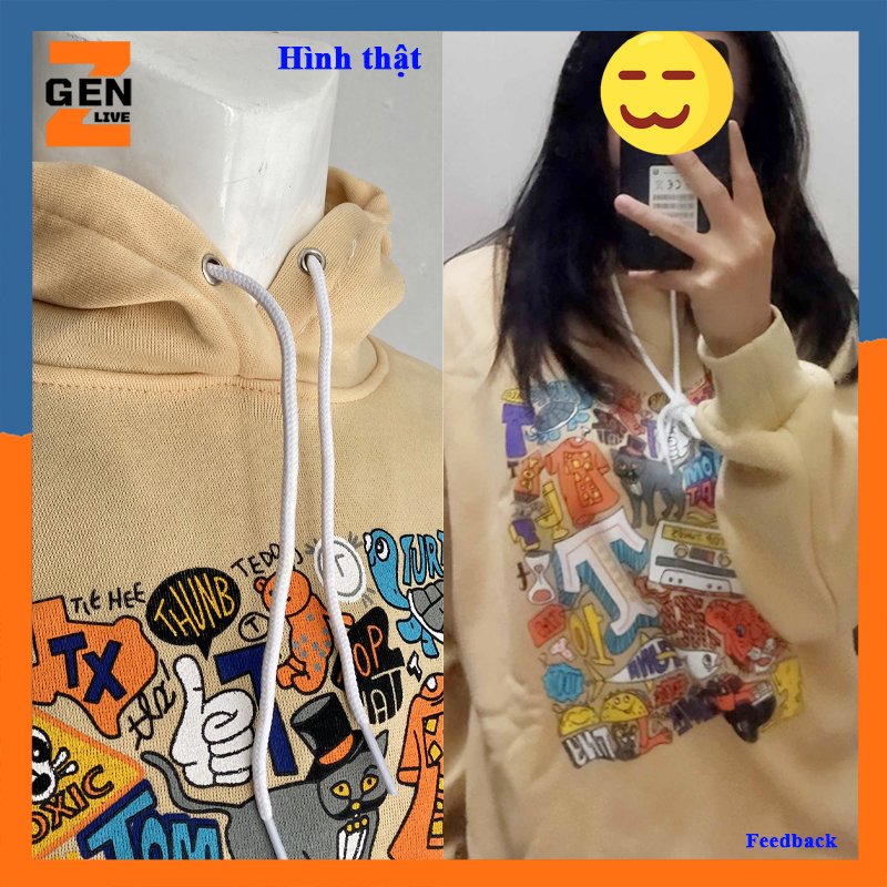 ÁO HOODIE THỜI TRANG NAM NỮ UNISEX FORM RỘNG HOẠT HÌNH CHẤT NỈ BÔNG PHONG CÁCH - LZGV034