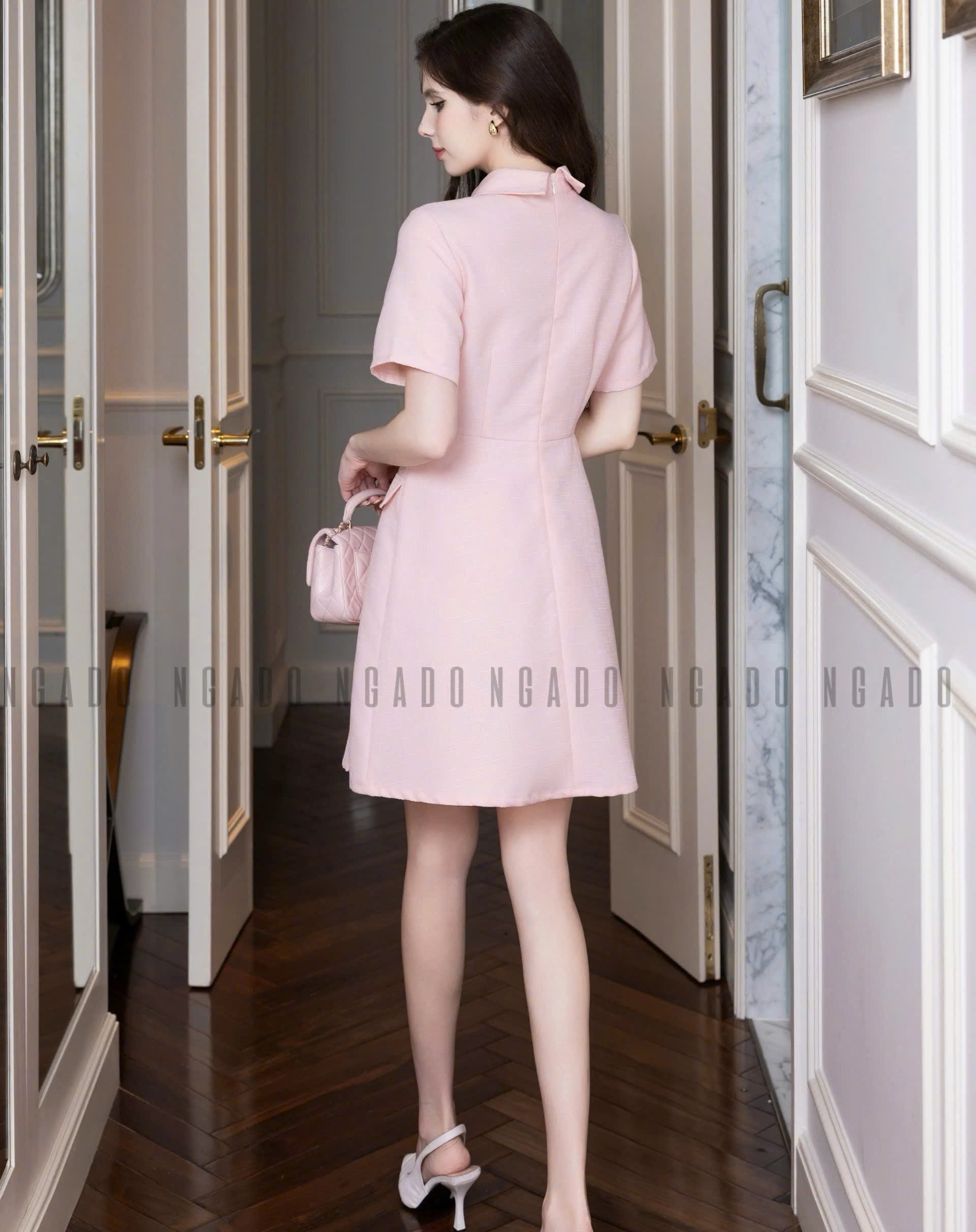 Đầm sơ mi hồng ngắn tay NGADO , đầm sơ mi , đầm nữ , đầm công sở, dự tiệc
