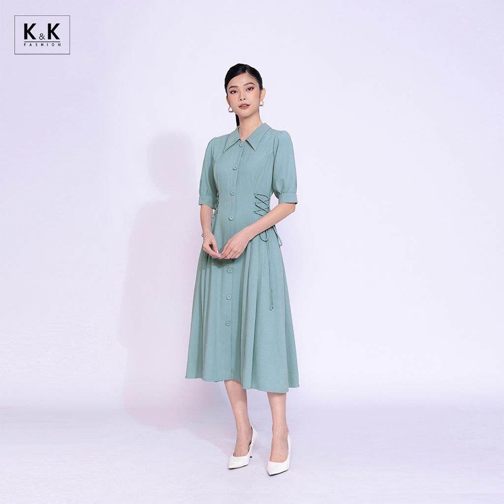 Đầm Sơ Mi Dáng Xòe Màu Xanh K&amp;K Fashion KK140-05 Chất Liệu Tuyết Sa Hàn