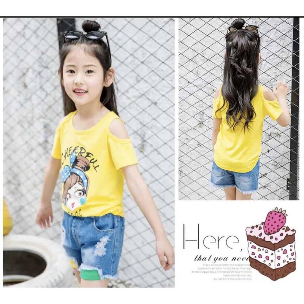 SÉT ÁO THUN CÔ GÁI PHỐI QUẦN SHORT JEAN