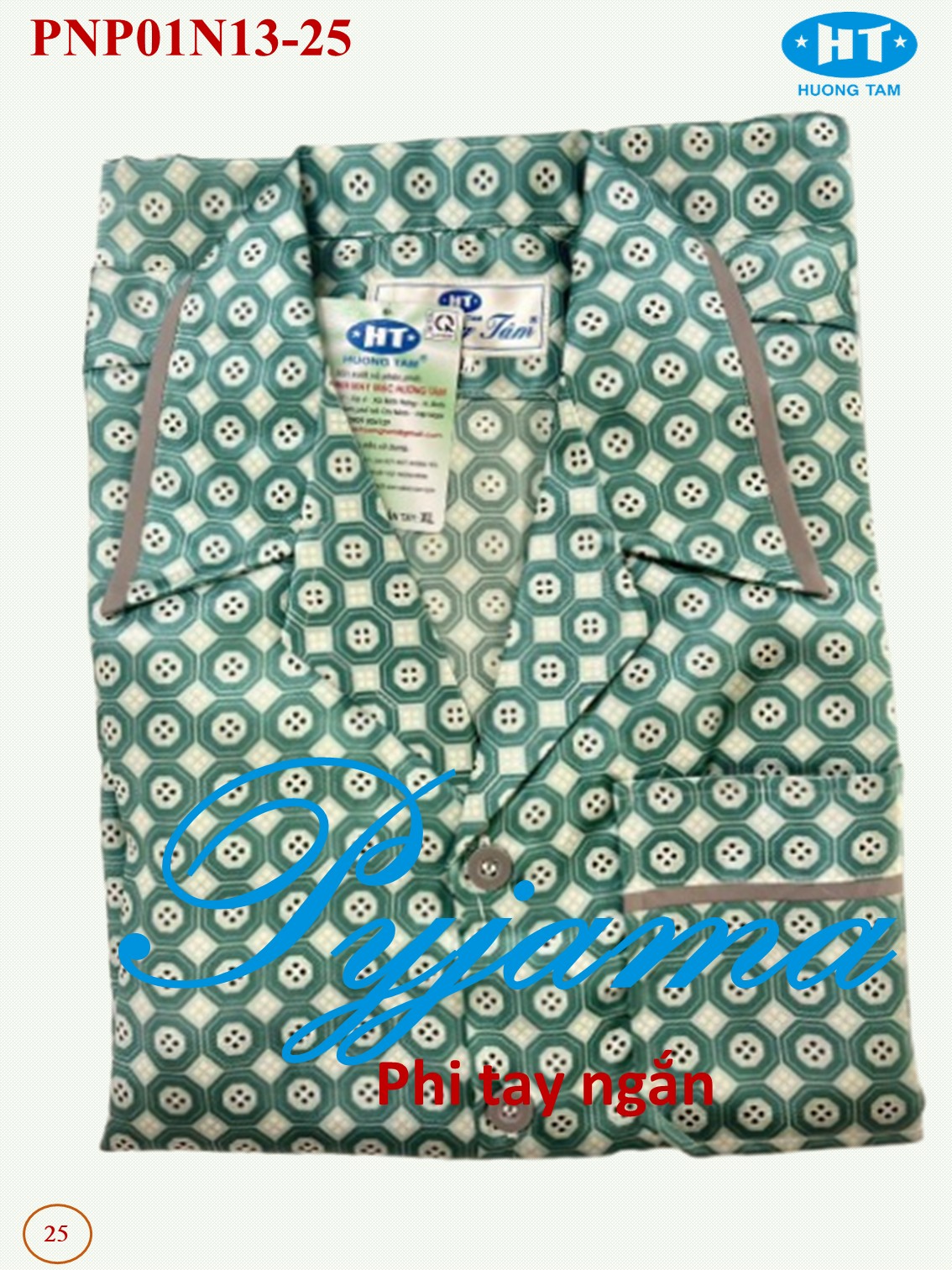 Bộ Pyjama HUONGTAM Phi bóng tay ngắn nam cao cấp(PNP02N15). Chất liệu vải polyester mềm mại, thoáng mát, không phai màu