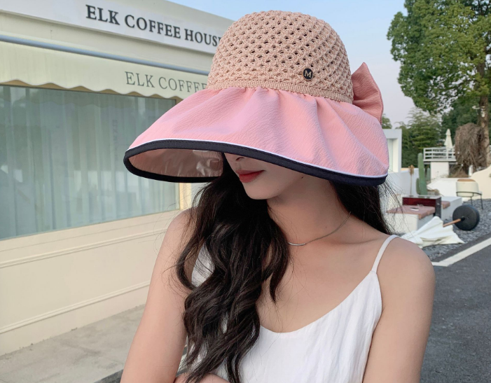 Mũ nữ rộng vành gắn nơ phong cách Hàn bản to, nón chống nắng chống tia cực tím