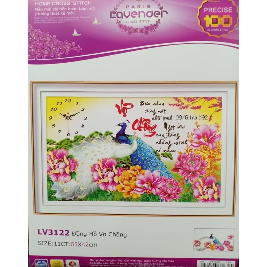 Tranh thêu chữ thập đồng hồ Vợ Chồng I 65x42cm I LV3122