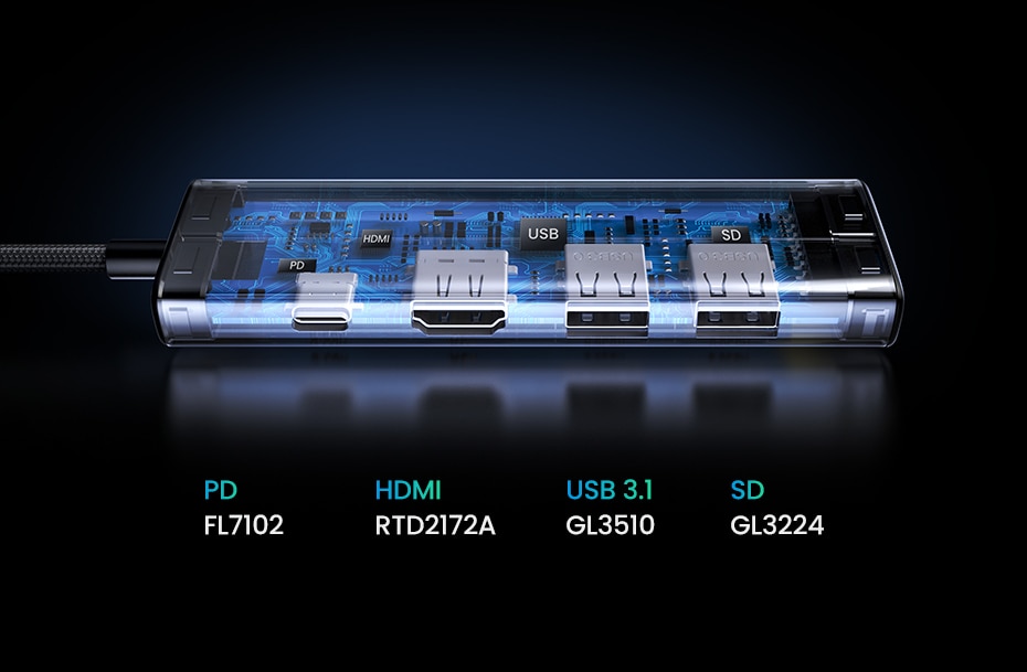 Hub chuyển đổi Ugreen Type-C sang HDMI + USB3.0*2 + SD/TF + PD 4K 60Hz CM511- hàng chính hãng