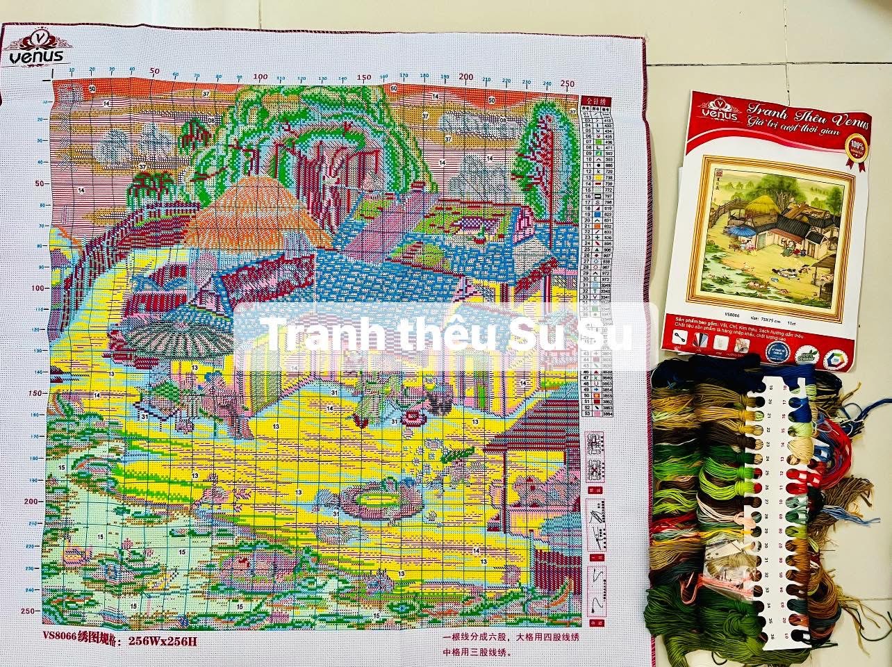 Tranh thêu kín Quê nhà an nhàn vs8066, kích thước 65 x 65 cm