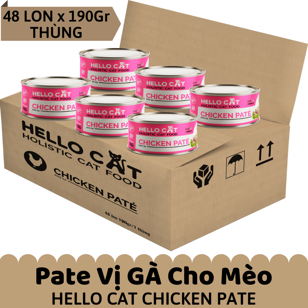 Pate Cho Mèo Mọi Độ Tuổi Hương Vị Gà - Hello Cat Chicken Pate (Thùng Tiết Kiệm 190G x 48Lon)