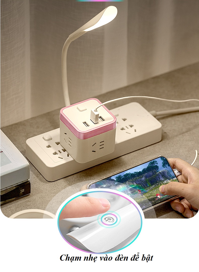 Ổ cắm đa năng hình khối Rubik Tích Hợp Đèn Ngủ Và Ổ Cắm USB