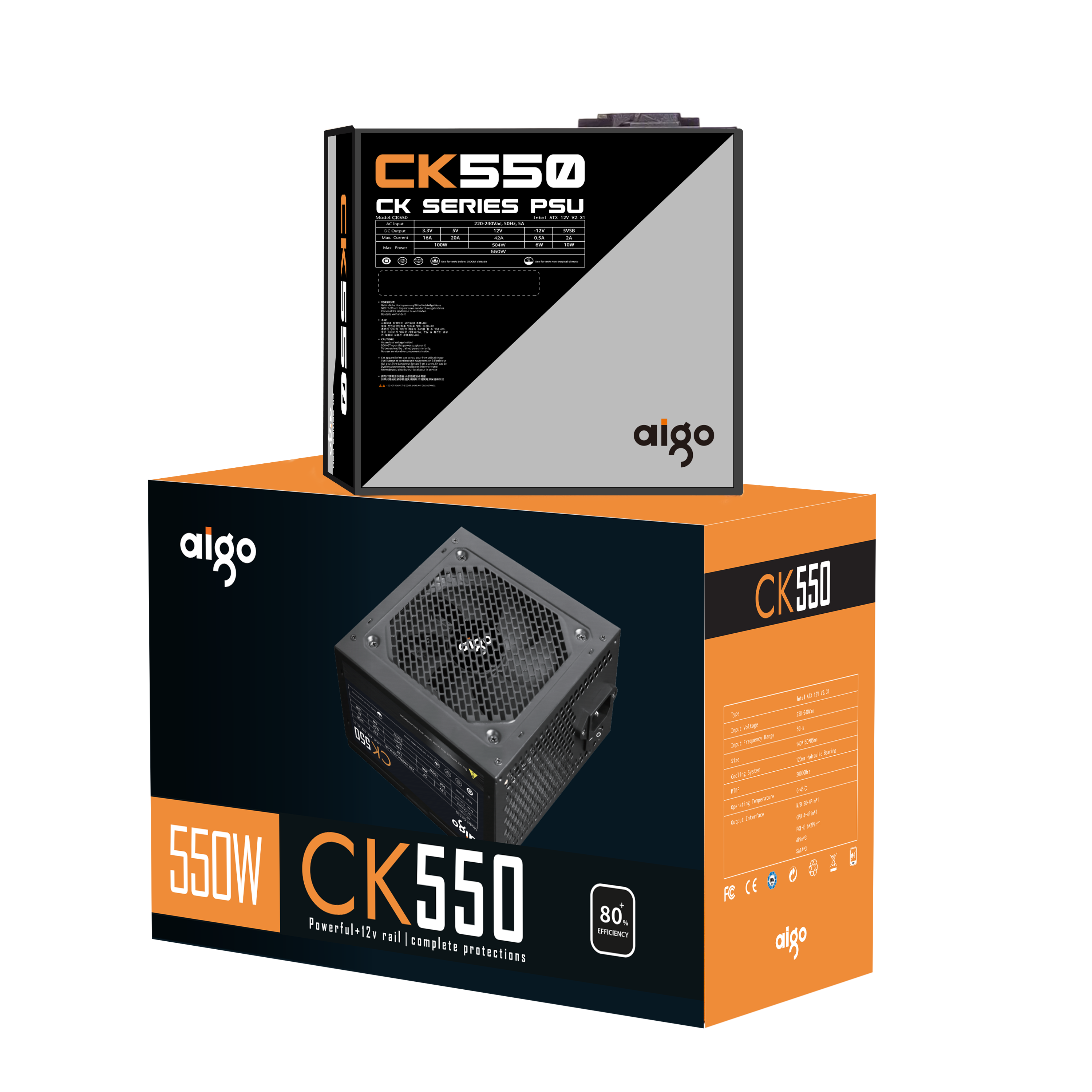 BỘ NGUỒN MÁY TÍNH AIGO MODEL CK550 550W 80+ EFFICIENCY - Hàng chính hãng