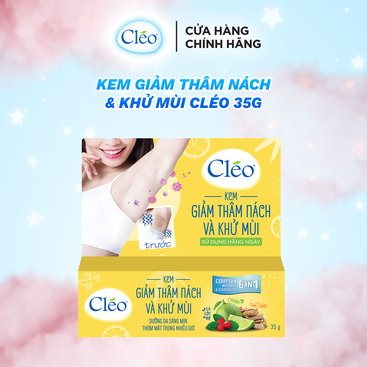 Kem giảm thâm nách và khử mùi Cléo 35g 6in1 chiết xuất thiên nhiên