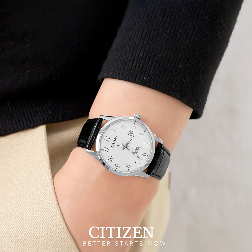 Đồng Hồ Nam Citizen Pin-Quartz Dây Da BI5008-00A - Mặt Trắng (39mm)
