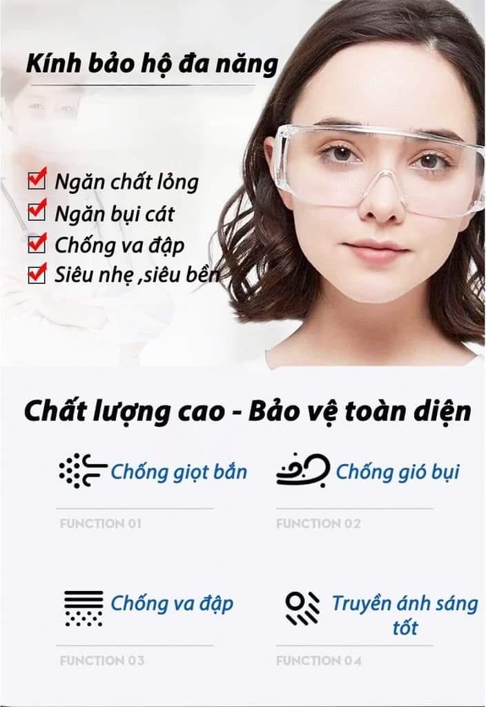 Kính bảo hộ, bảo vệ mắt khỏi khói bụi, UV,  nước mưa và các vật thể lạ, hỗ trợ tối ưu phòng dịch bệnh