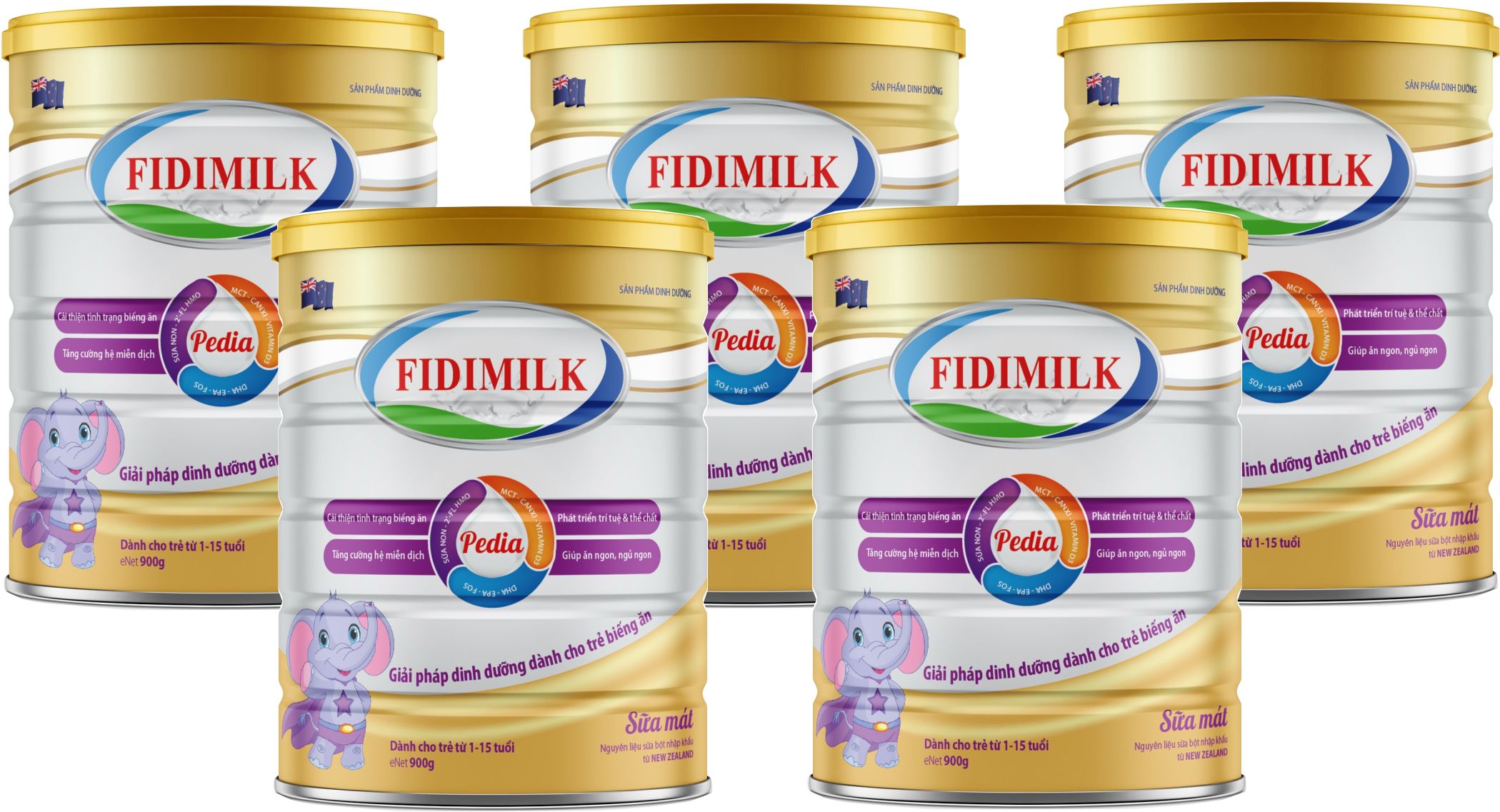 Combo 5 lon Sữa công thức FIDIMILK PEDIA lon 900g - Dành cho trẻ biếng ăn từ 1 - 15 tuổi.