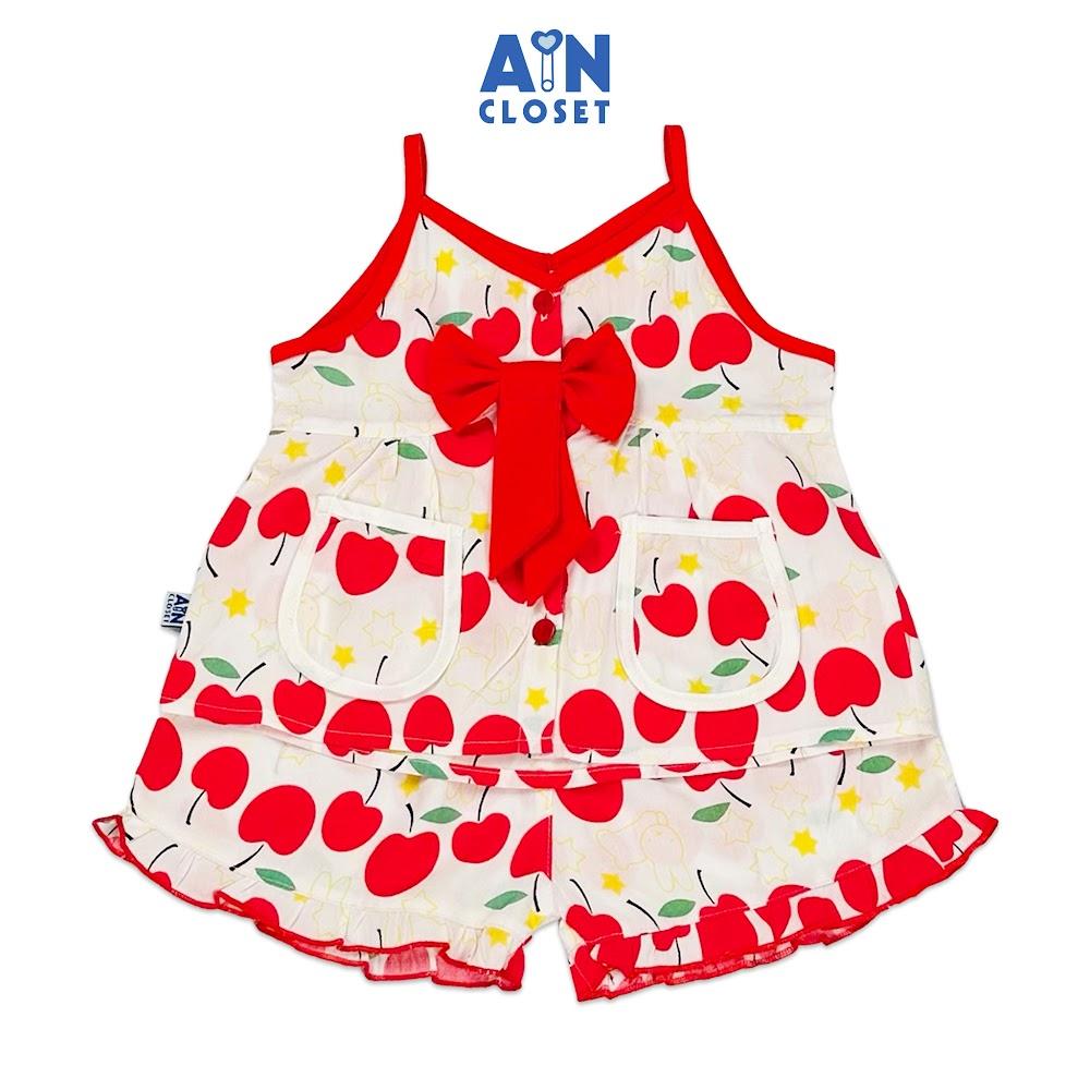 Bộ quần áo ngắn bé gái họa tiết Táo Baby đỏ cotton - AICDBGZHVAUC - AIN Closet