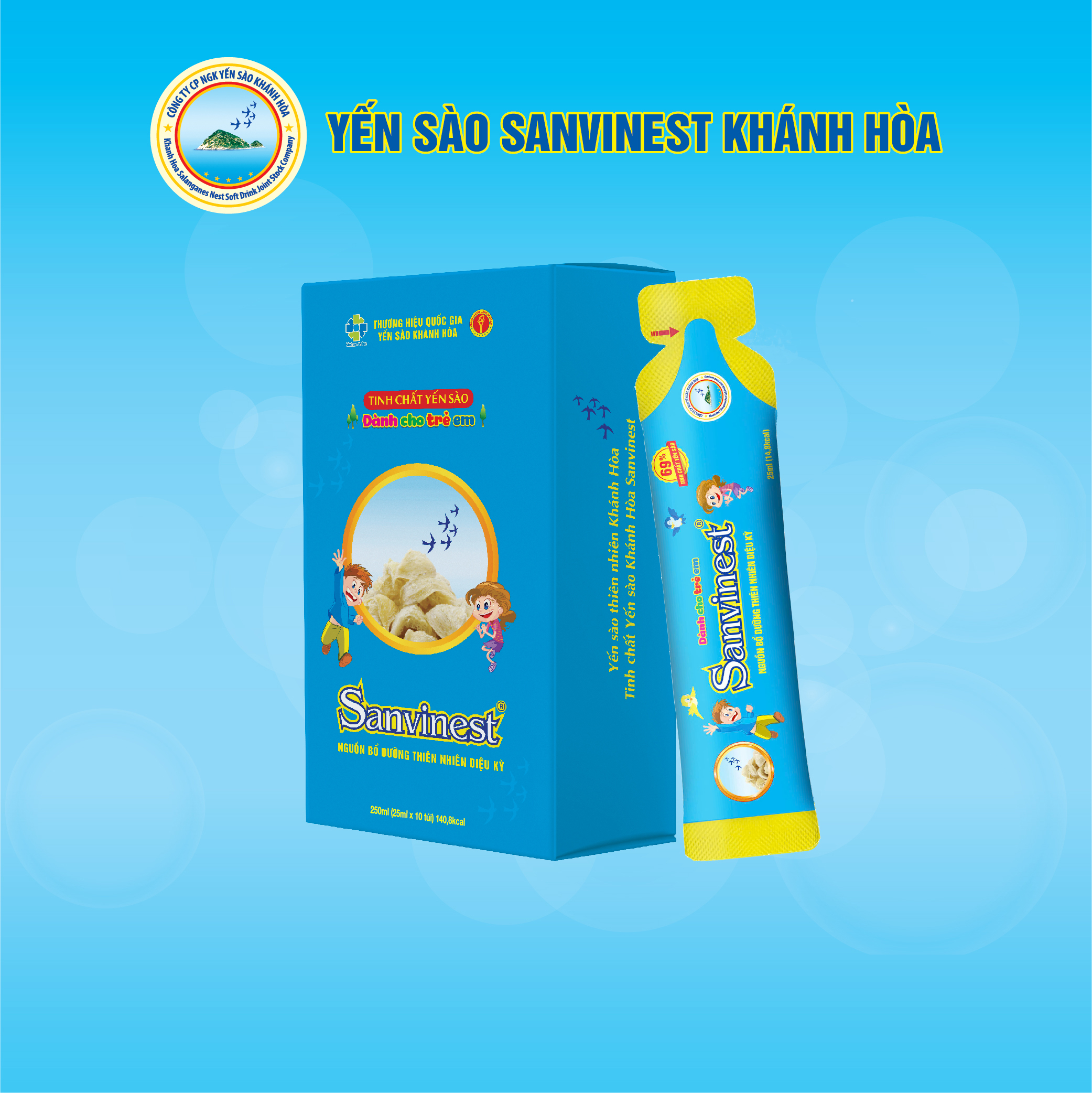 Tinh chất Yến sào Khánh Hòa Sanvinest dành cho trẻ em Hộp 10 túi 25ml - 511H10