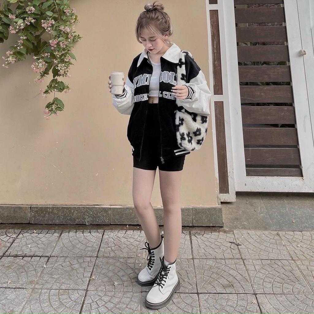 Áo Khoác Polo Nữ SYMBOLIC kéo Khóa Phối Tay Form Rộng Ulzzang