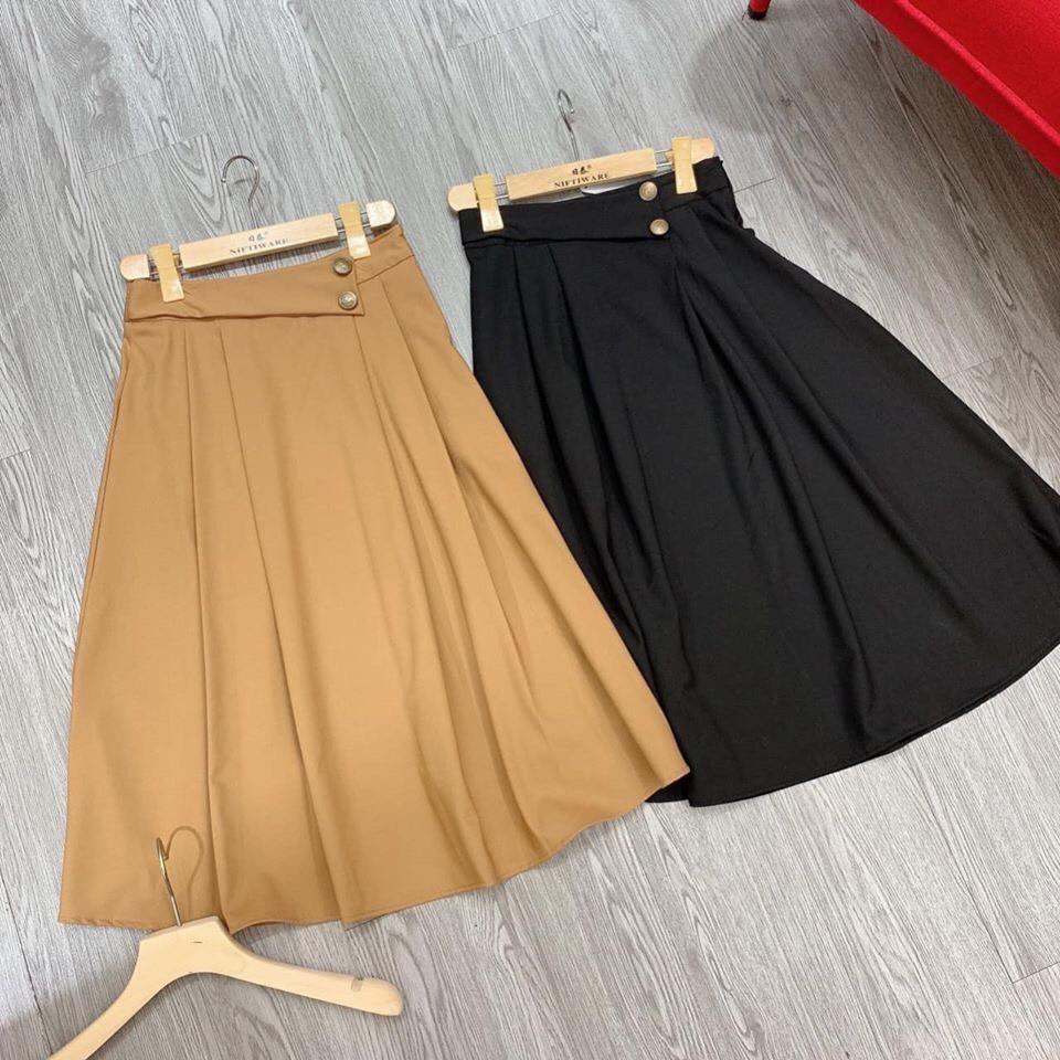 CHÂN VÁY XOÈ 2 CÚC MIDI CHẤT TUYẾT MƯA ĐỨNG FROM KHÔNG XÙ LÔNG THỜI TRANG BANAMO FASHION CHÂN VÁY XÒE 2 CÚC MIDI 534