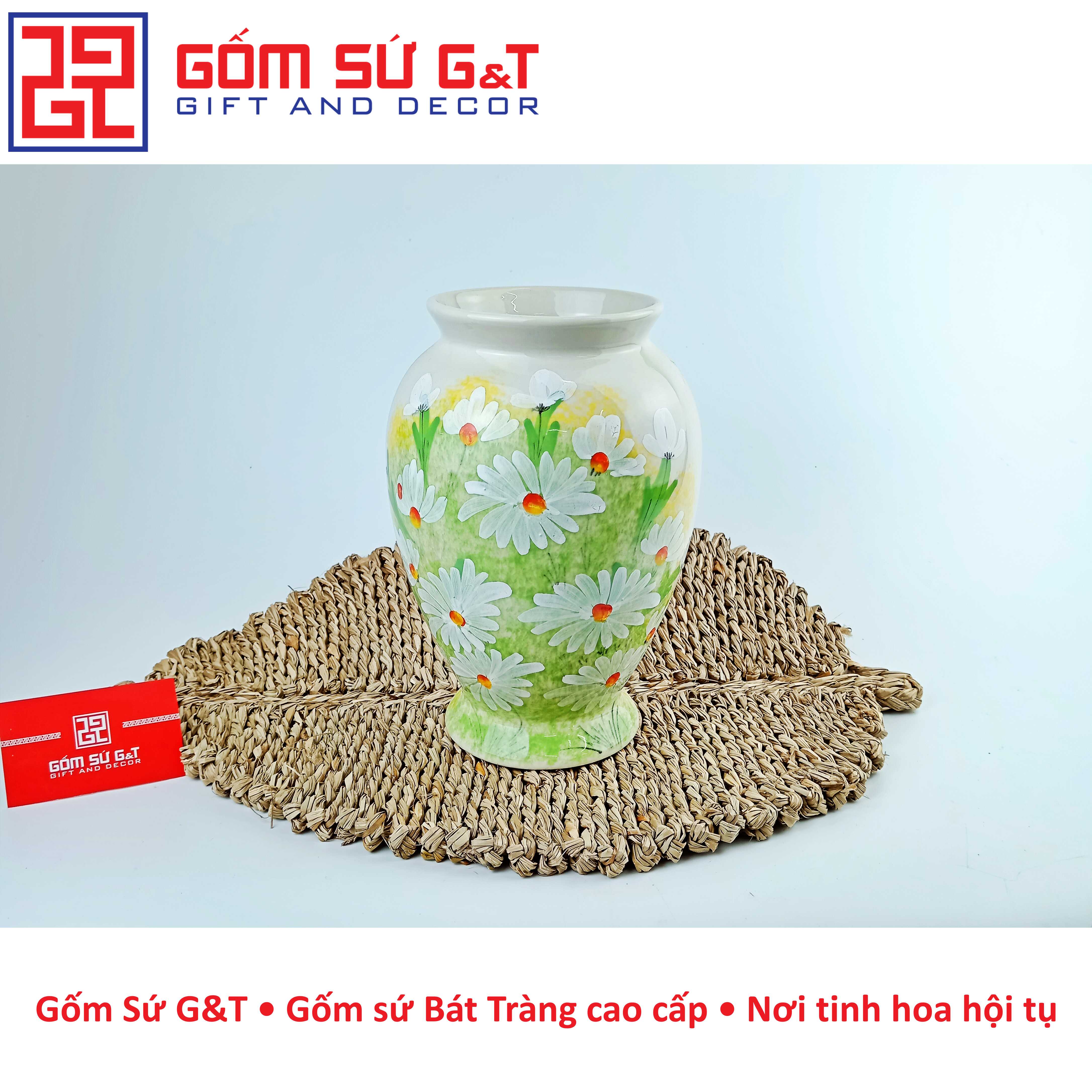 Lọ hoa dáng đùi dế vẽ cúc họa mi Gốm Sứ G&amp;T